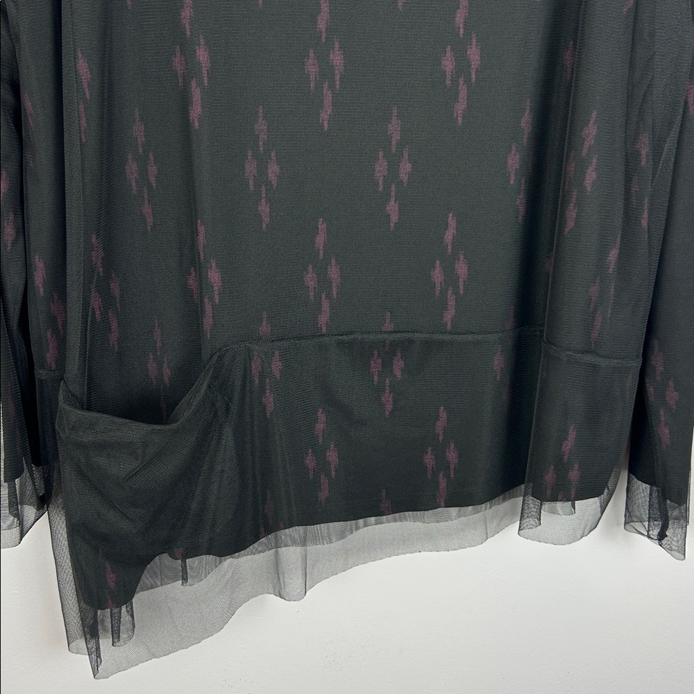 Kozan Black Mesh Top Sheer Overlay Tunic Long Sleeve Stretch Size Medium - Picture 4 of 14
